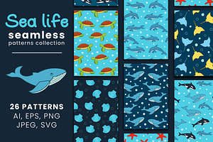Sea life seamless patterns