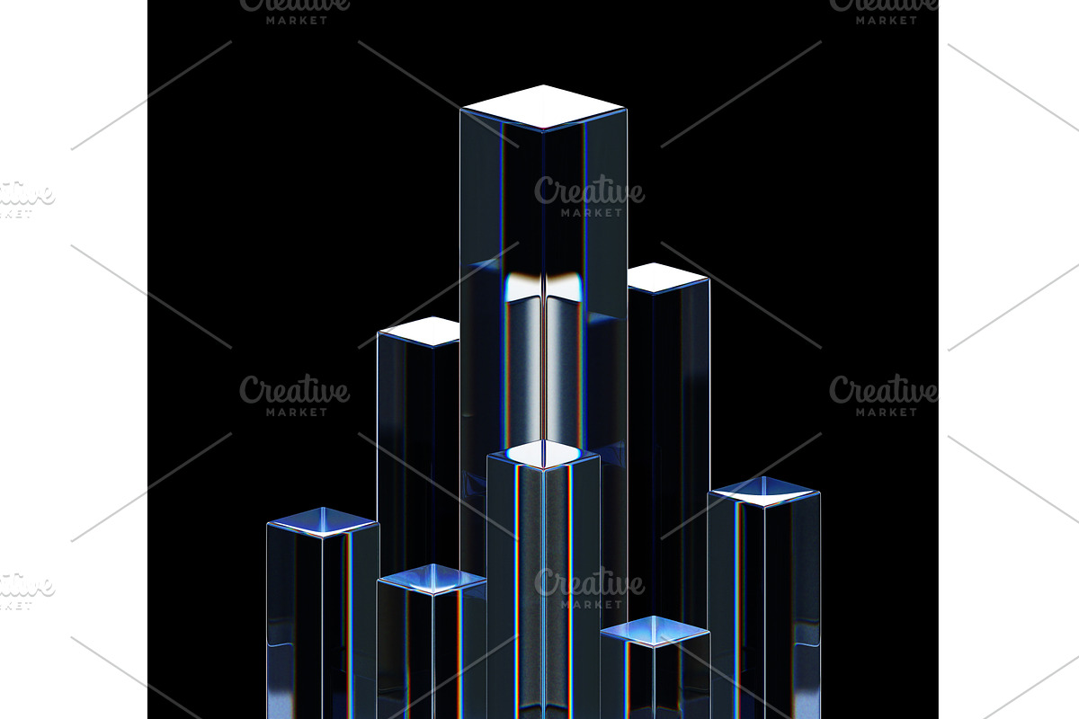 3d crystal glass pillars on black, a Textures & Material 3D Model by Marozhkastudio