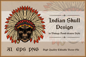 Indian Skull Design Vector, an Illustration by vectstudio
