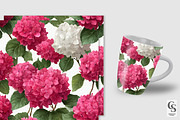 Pink & White Hydrangea Flower Papers, a Pattern Graphic by Creative Store (Thumbnail 2 of 5)