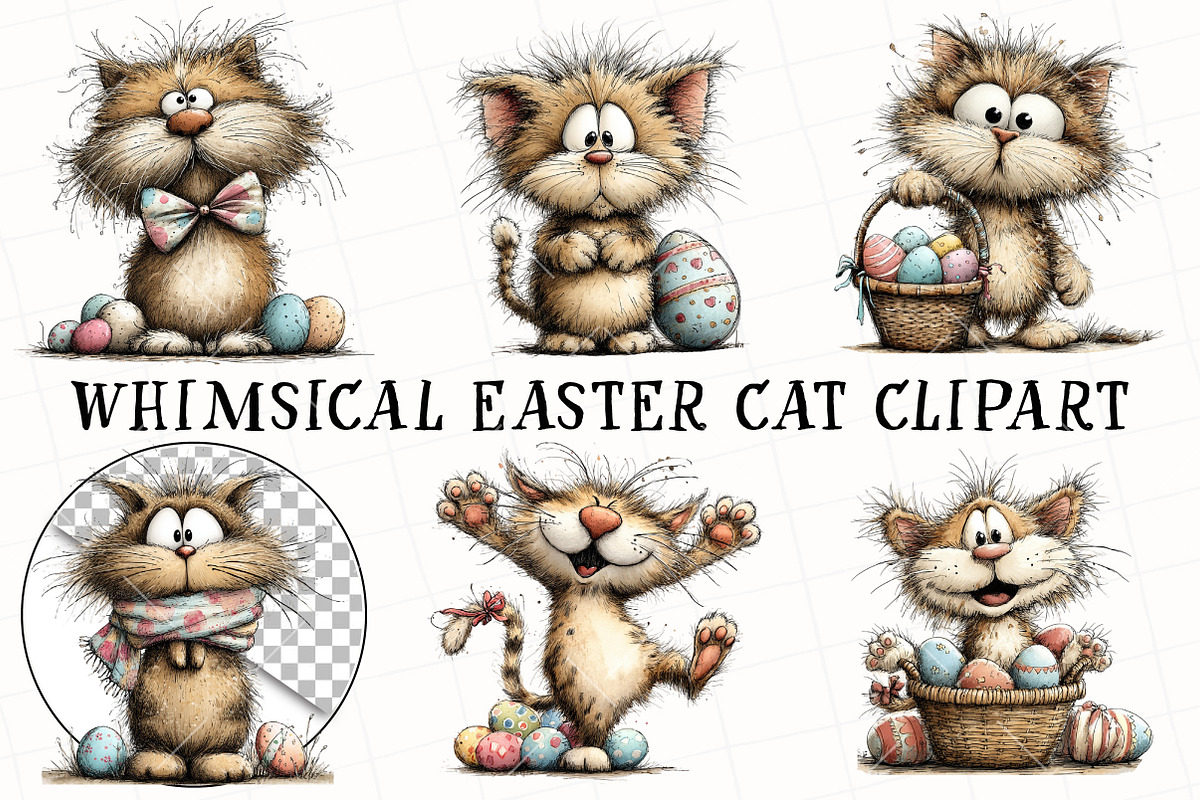 Whimsical Easter Cat Clipart, an Illustration by OK Design (Photo 2 of 6)