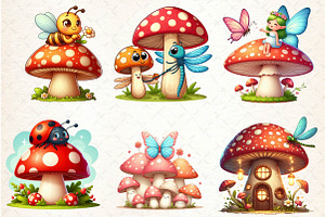 Cute Insects Mushroom Clipart