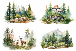 Rustic Watercolor Forest Collection