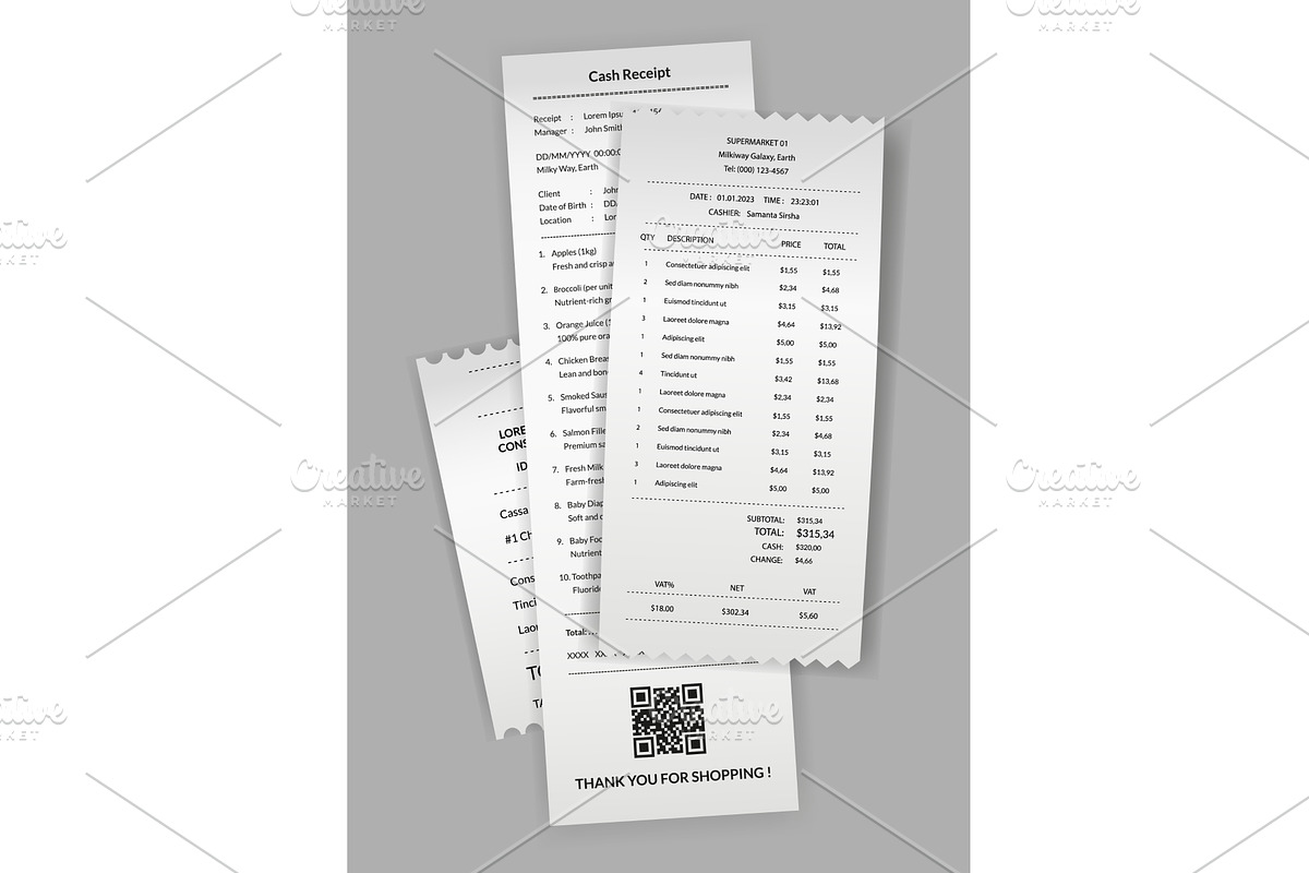Payment check and receipts. Set of, a Finance Illustration by the8monkey