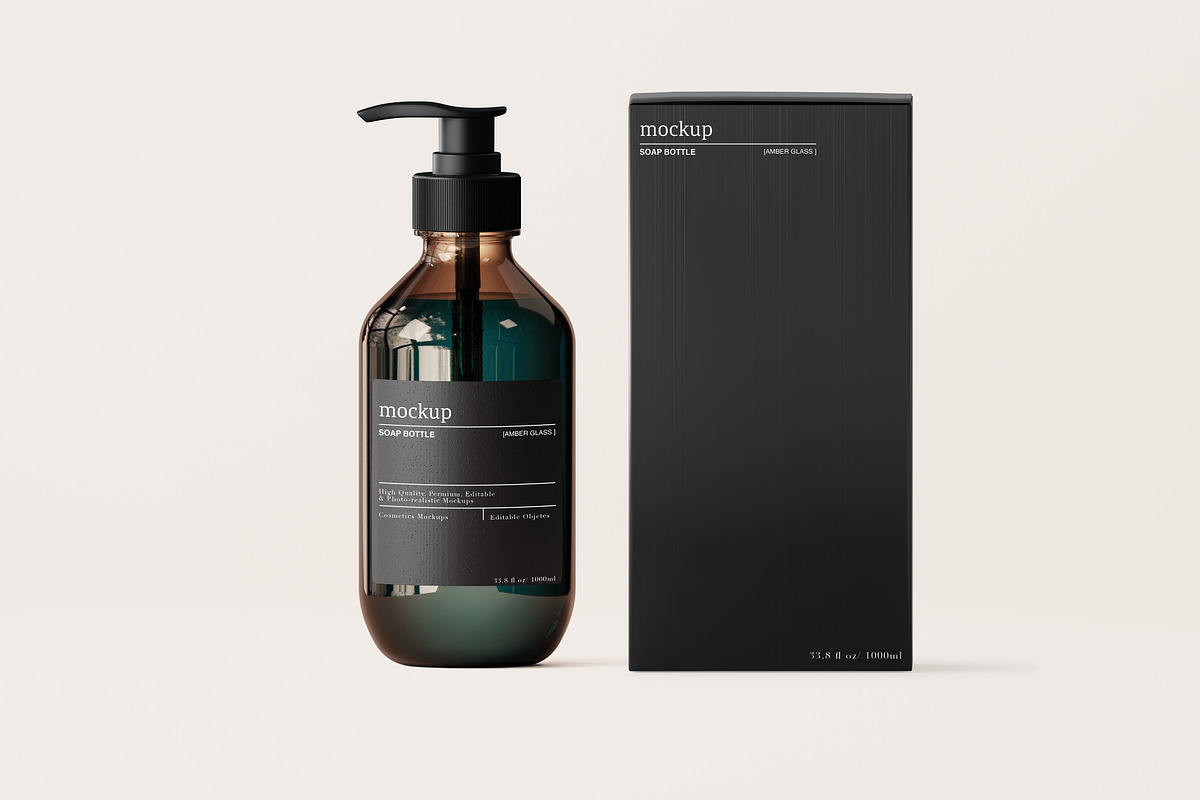 Amber – Glass Soap Bottle Mockup Set, a Packaging Mockup by Zumrod (Photo 4 of 10)