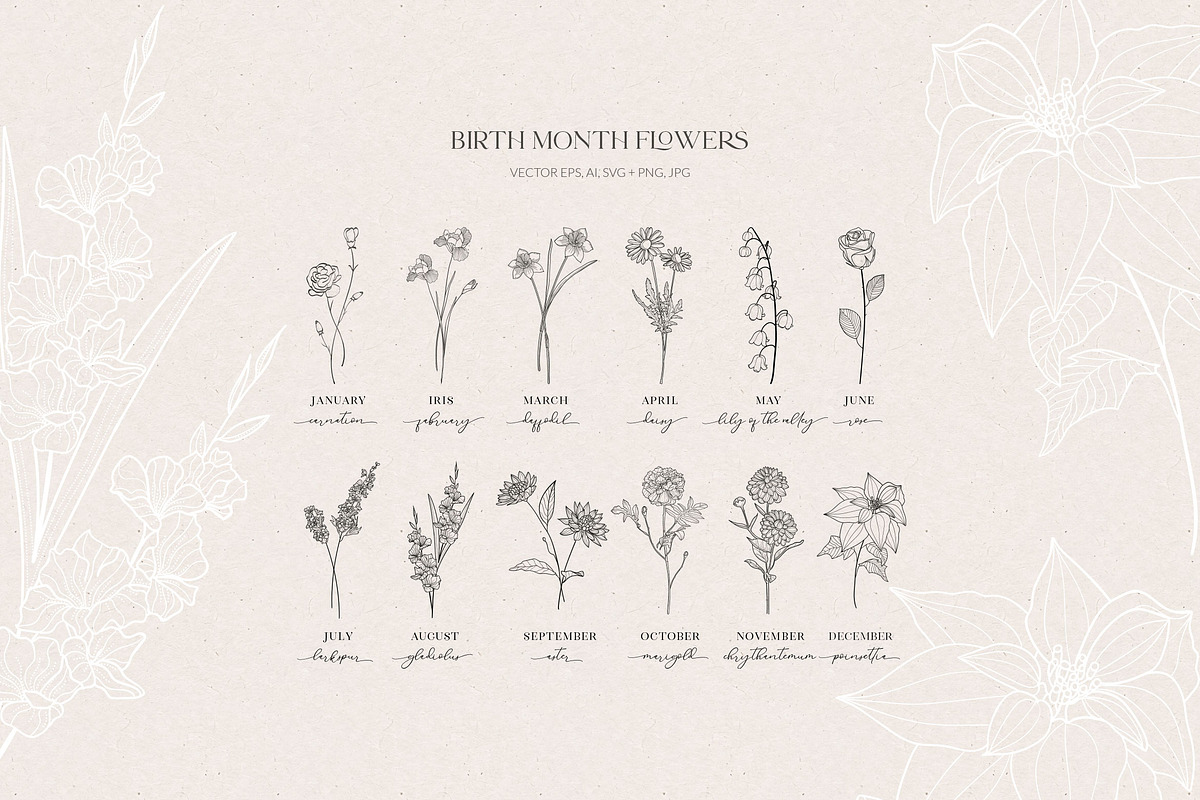 Birth Month Flowers, Botanicals, an Object Graphic by Olya Creative (Photo 1 of 8)