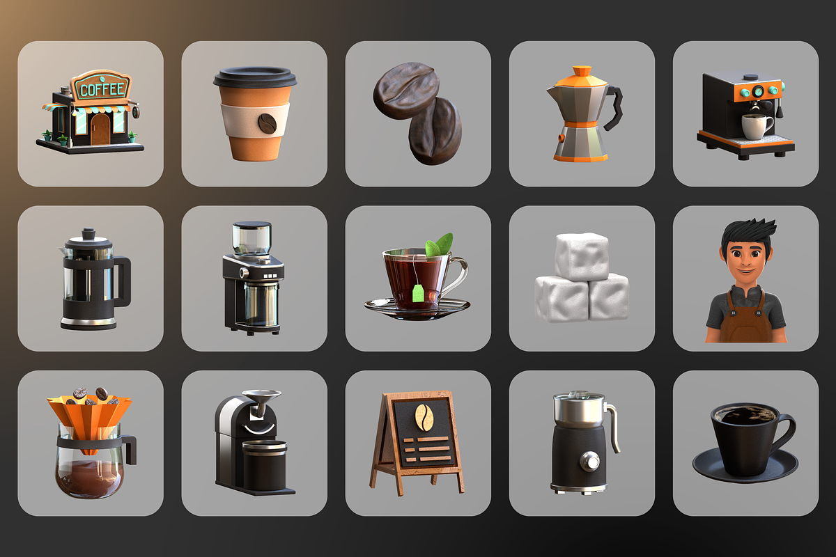 3D Coffee Shop Icons, a Food & Drink 3D Model by Flat Icons (Photo 7 of 8)
