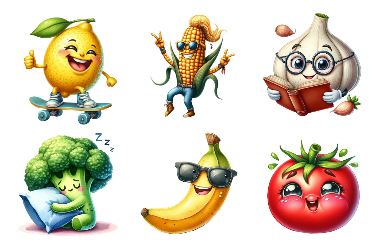 Funny Fruits & Vegetables Clipart, an Illustration by SinaCreation (Photo 4 of 5)