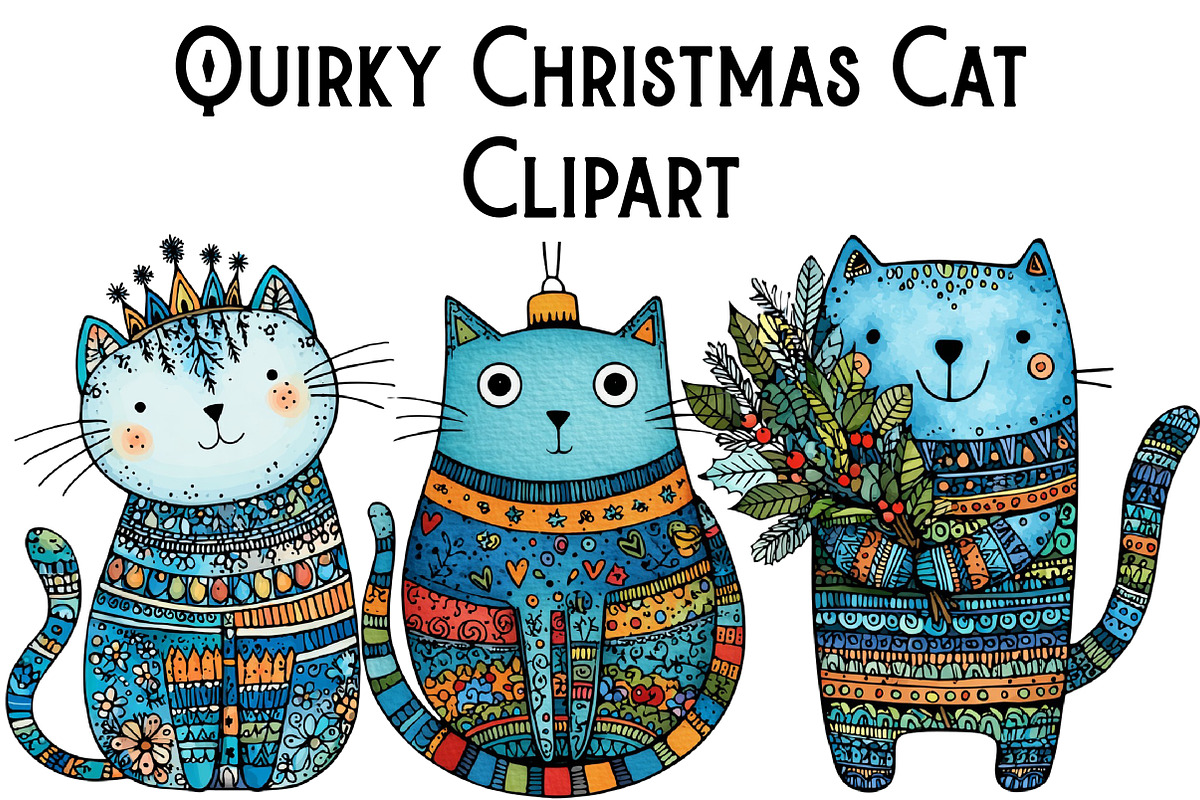 Quirky Christmas Cat Clipart, an Illustration by Pixels.Craft (Photo 1 of 6)
