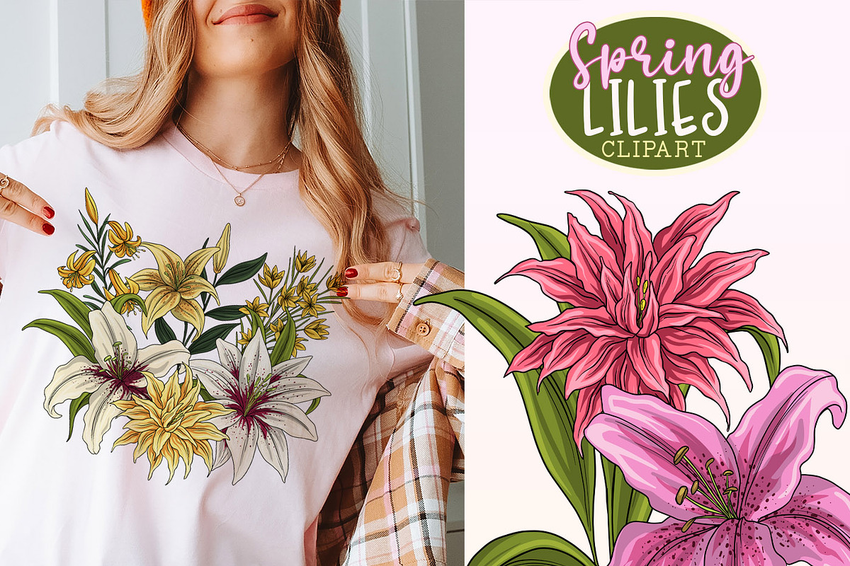 Lily Clipart PNGs, Spring Lilies, a Decorative Illustration by SLS Lines (Photo 3 of 6)