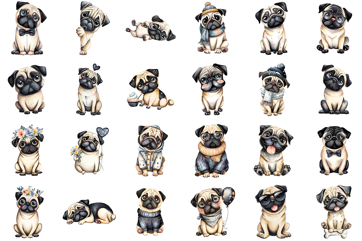 Cute Watercolor Pug Dog PNG, an Animal Illustration by Sublimation Artist (Photo 2 of 6)