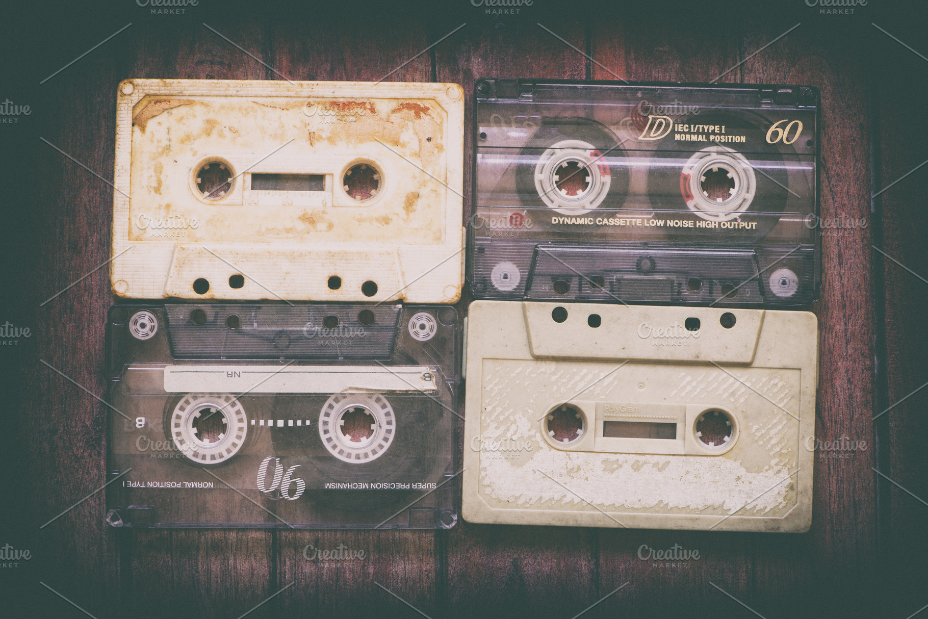 Old cassette tapes on the wooden tab stock photo containing 80 and 80s, an Abstract Photo by Vicente Soler