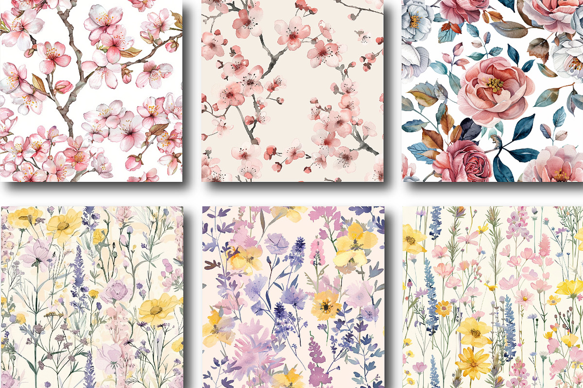 Watercolor Floral Seamless Patterns, a Pattern Graphic by DreamCafeArt (Photo 7 of 7)