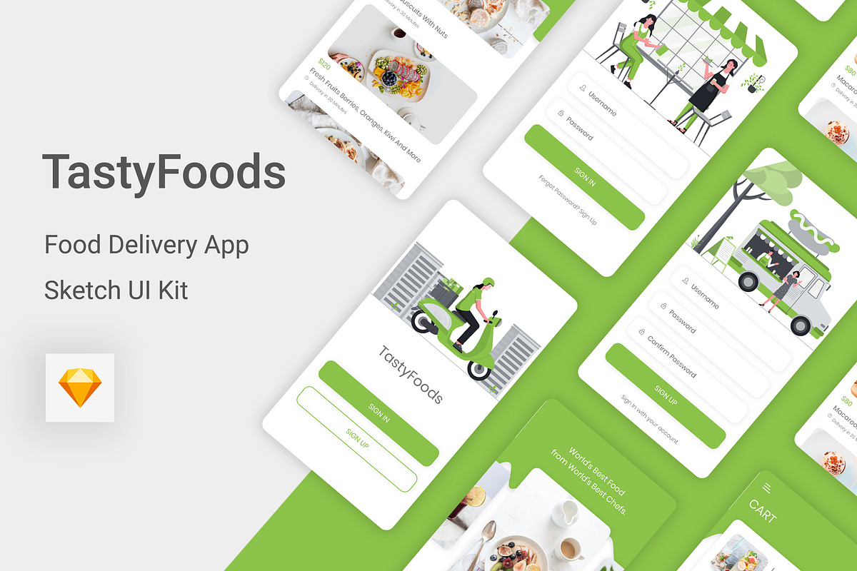 Food Delivery Sketch App, an UI Kit Template by themelove (Photo 1 of 9)