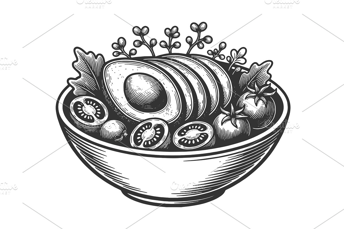 Healthy Avocado Salad Bowl with, a Food Illustration by AlexArt
