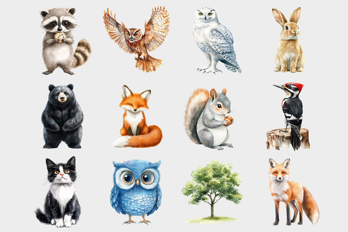 Watercolor Woodland Animals Clipart, a Seasonal Illustration by Design Market (Photo 3 of 5)