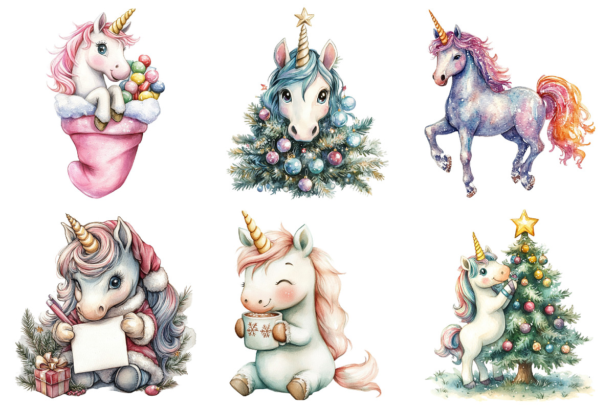Cute Unicorn Christmas Clipart, an Illustration by Daily.Designs (Photo 3 of 5)