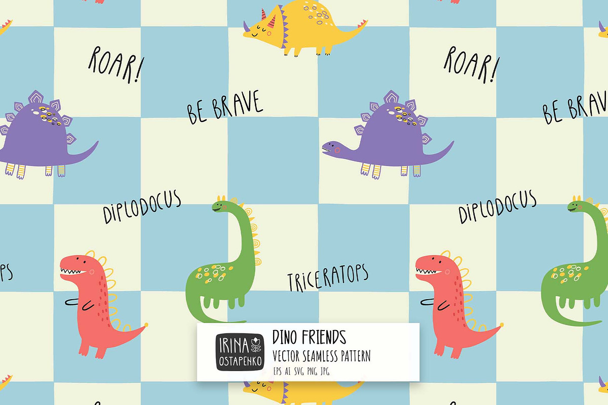 Cute Dinosaur Seamless Pattern, a Pattern Graphic by Irina Ostapenko (Photo 1 of 4)