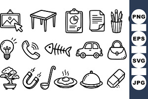 Hand Drawn Office Icons Set, an Illustration by designvectx