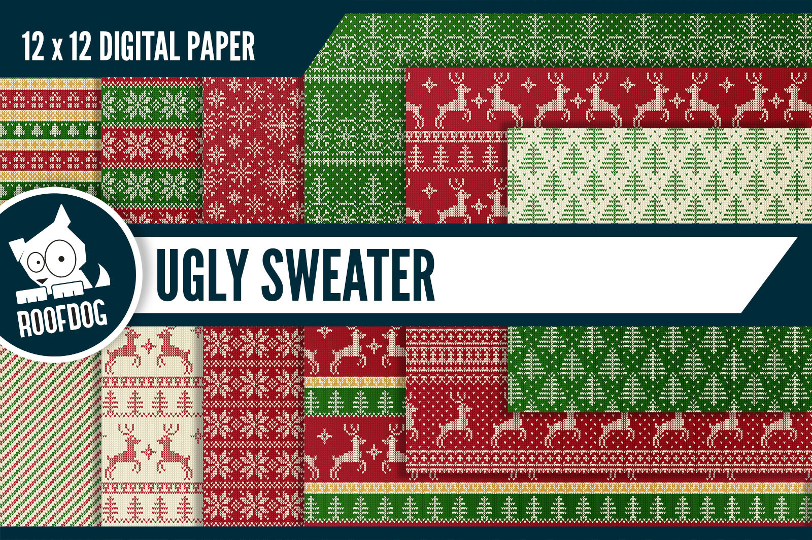 Ugly red and green Christmas sweater, a Pattern Graphic by Roofdog Design