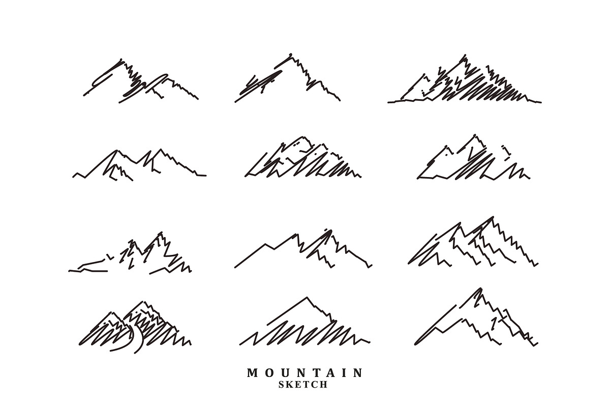 Hand drawn mountain design set, an Outline Icon by e-artdesign