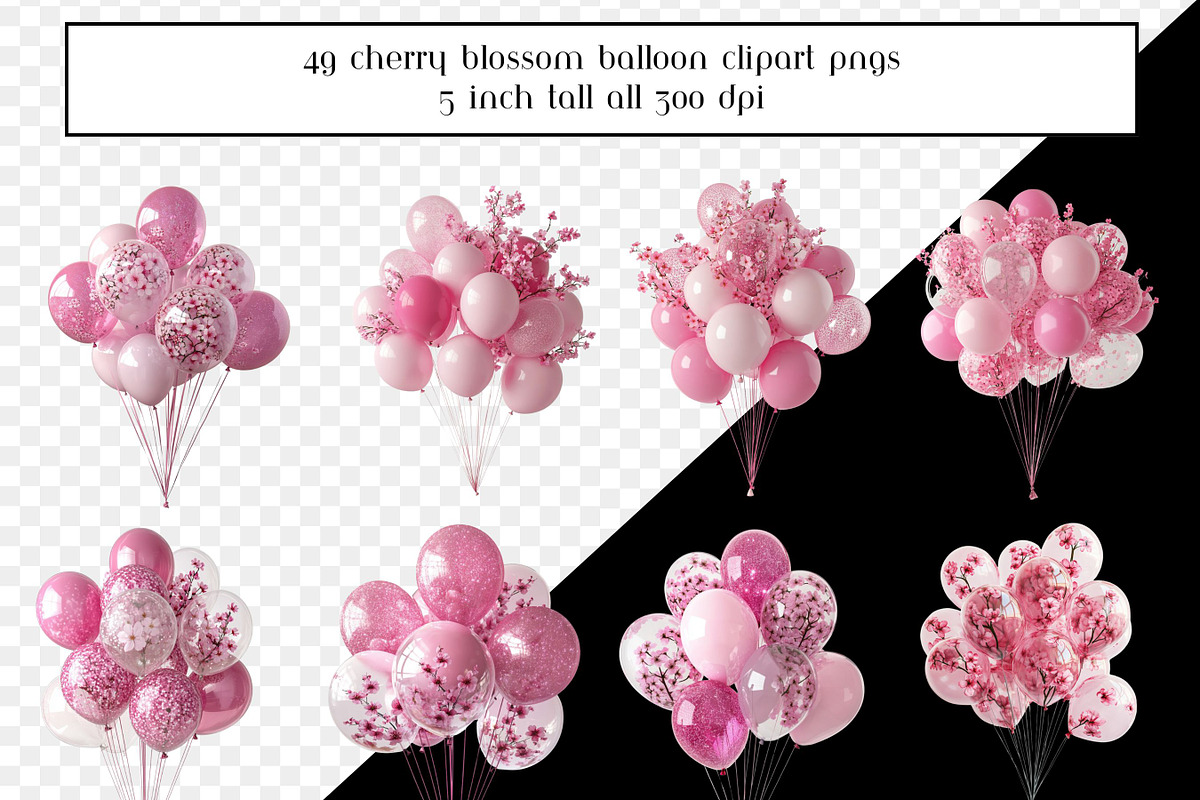 Cherry Blossom Balloon Bundles, an Object Graphic by AllTheKewtClipart (Photo 8 of 14)