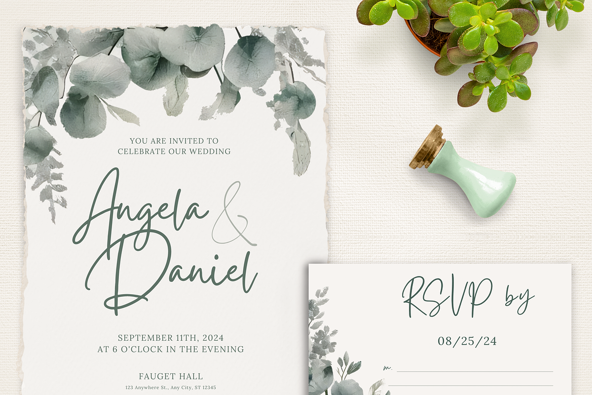 Wedding Invitation Template Greenery, an Invitation Template by MarryMeMoments (Photo 1 of 3)