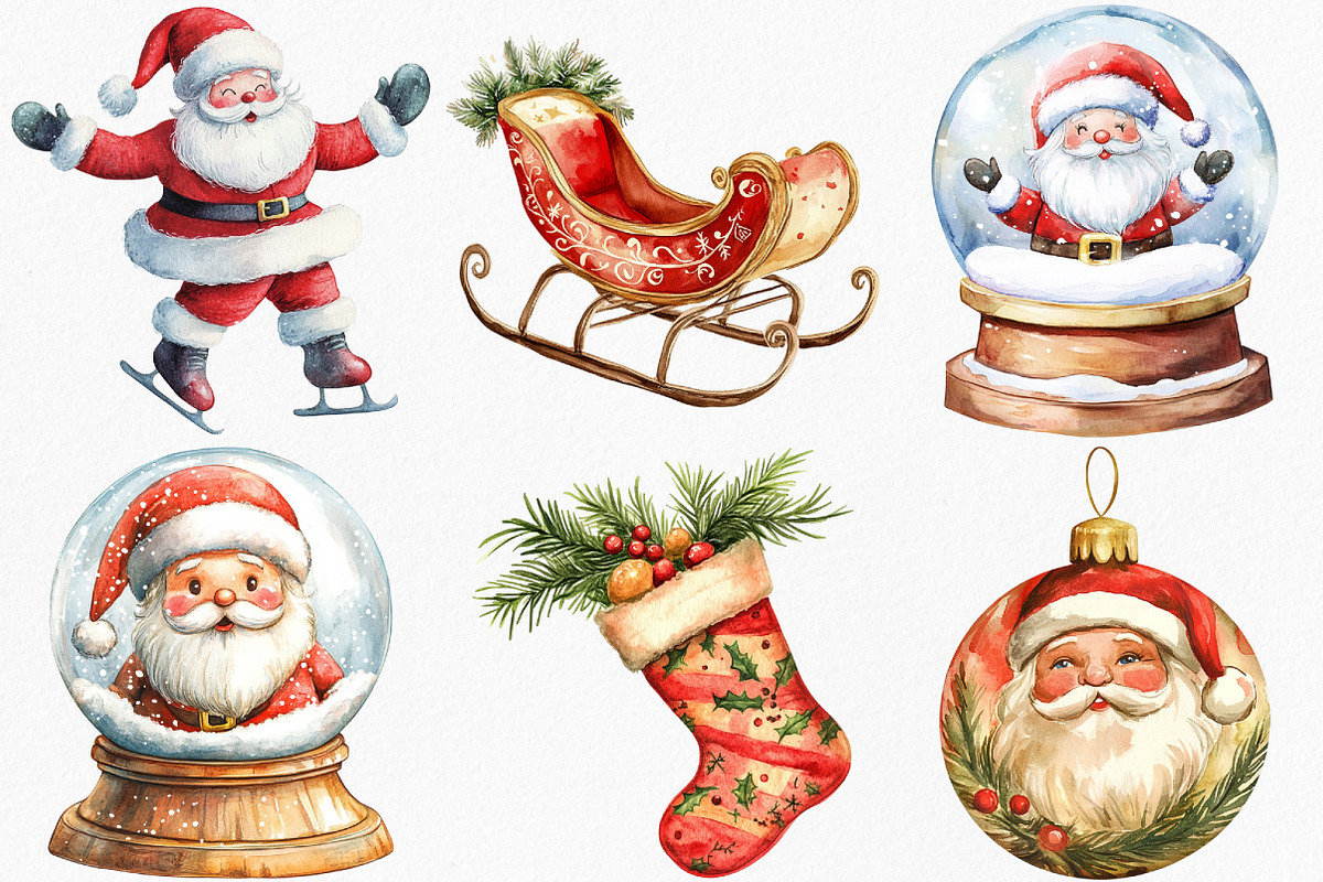 Retro Santa Christmas Clipart, an Illustration by Canvas Craft (Photo 3 of 7)