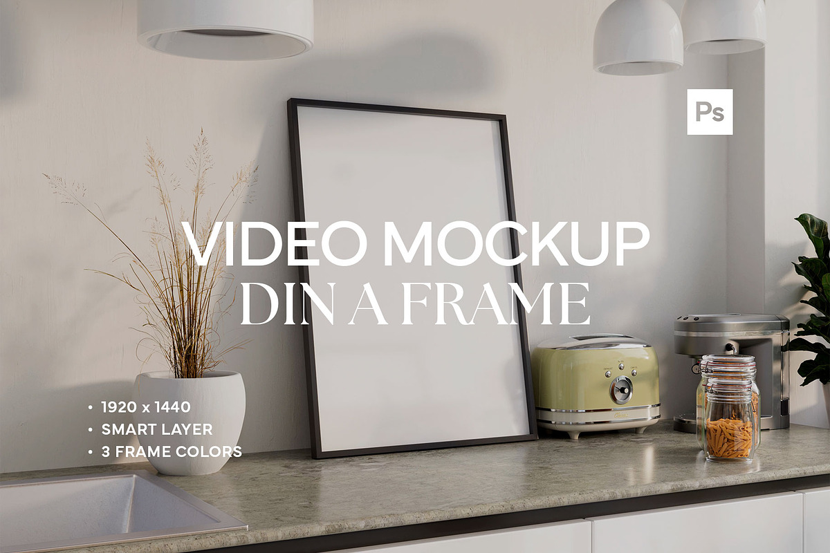 Frame Video Mockup Kitchen PSD, an Advertising Mockup by Drava Mockup (Photo 1 of 6)
