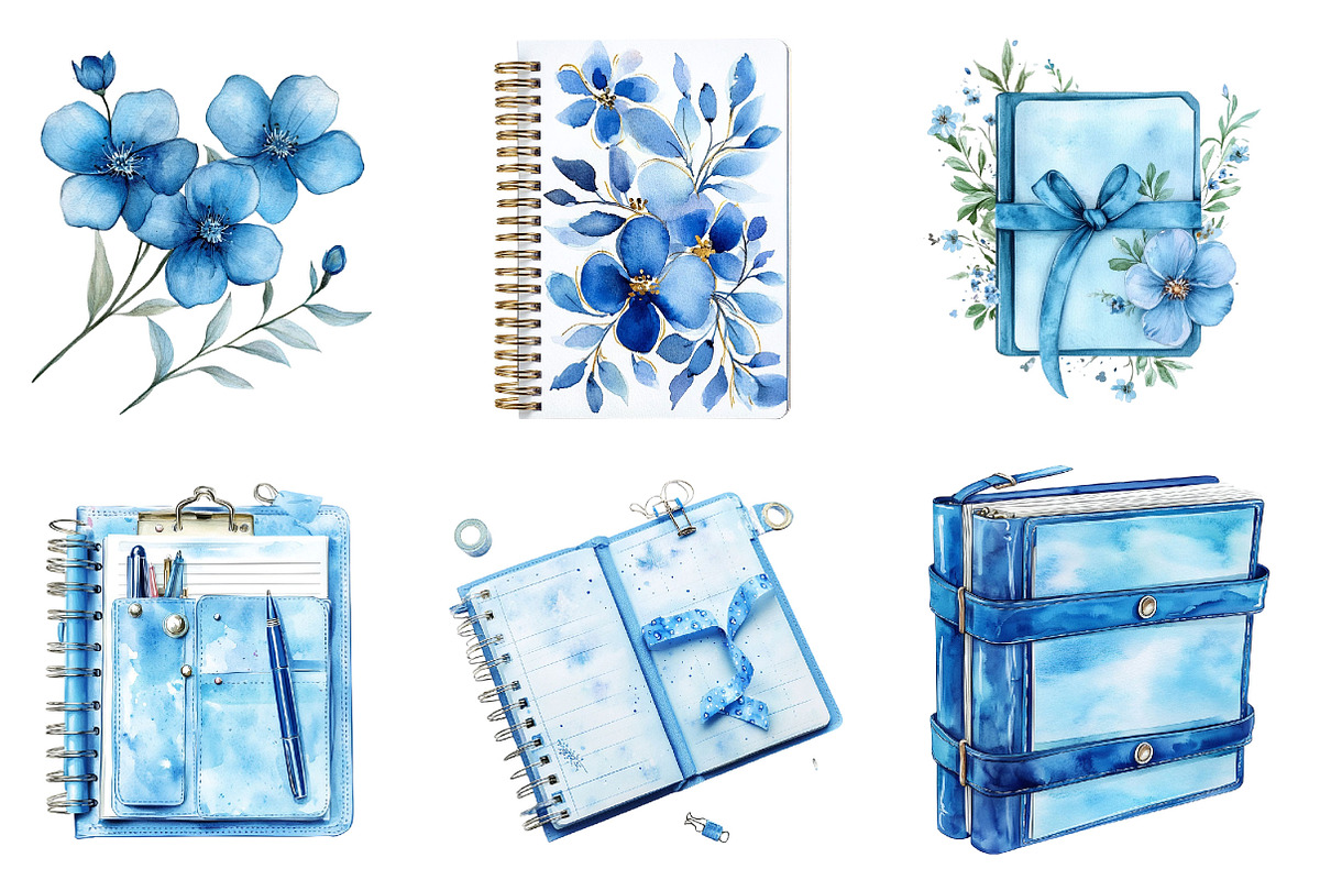 Watercolor Blue Planner Lover, an Illustration by Designking (Photo 3 of 5)