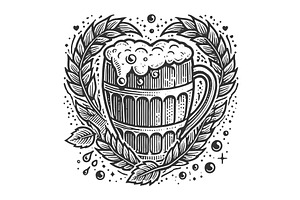 Vintage Beer Mug with Foamy Top and, a Food Illustration by AlexArt