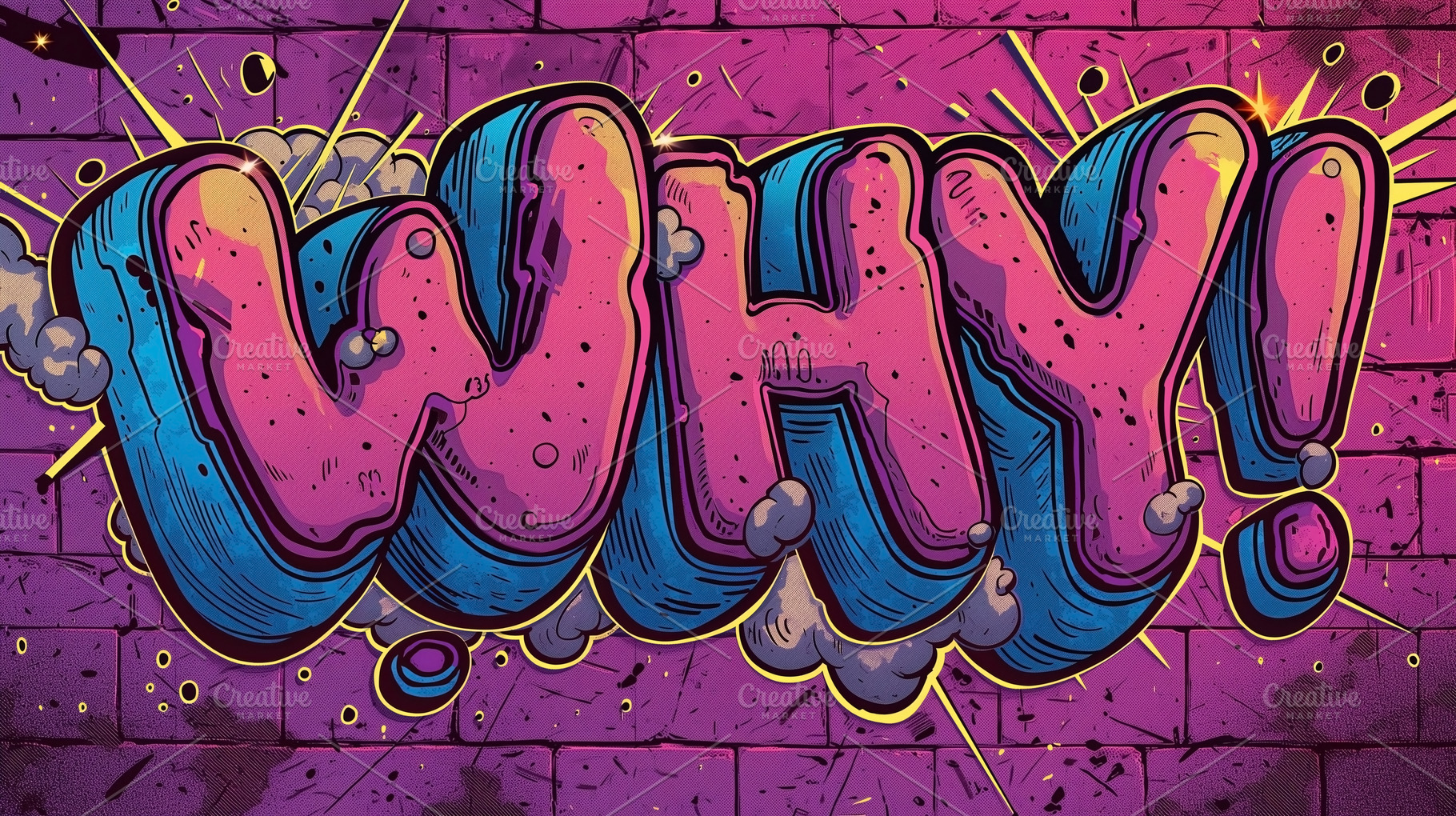 Colorful graffiti artwork with the word 'WHY!' in vibrant pink and blue, set ag, a Background Photo by ImageMir