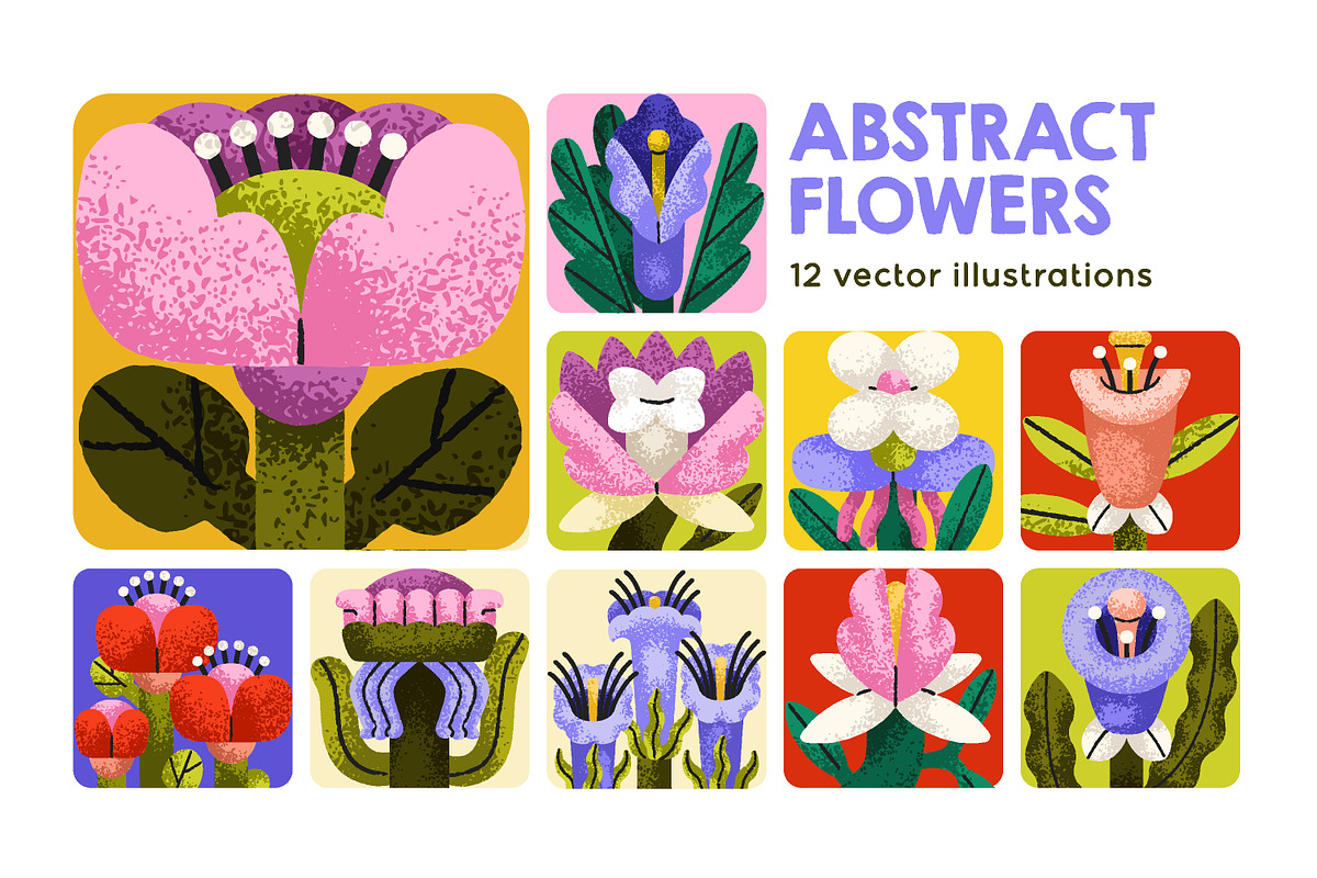 Abstract flowers, poster designs set, a Decorative Illustration by Good Studio (Photo 1 of 8)