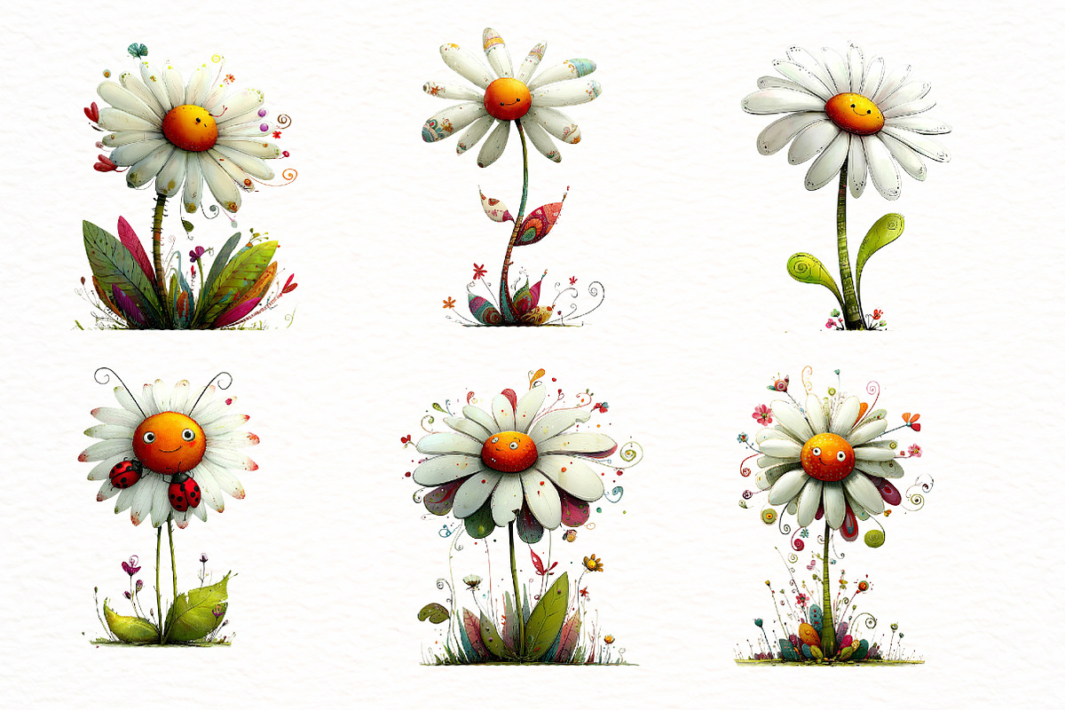 Whimsical white daisy Clipart, an Illustration by Designworld (Photo 4 of 8)