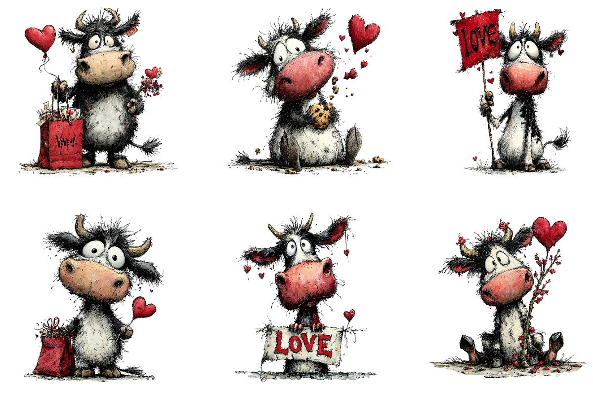 Funny Valentine's Cow Clipart, an Illustration by Dream Creation (Photo 7 of 7)