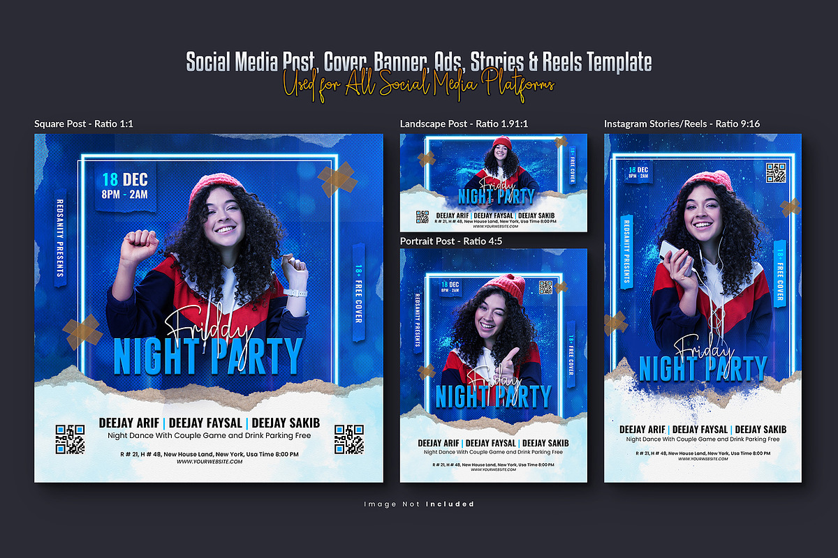 Night Party Social Media Post Set, a Social Media Template by Creative_View (Photo 3 of 8)