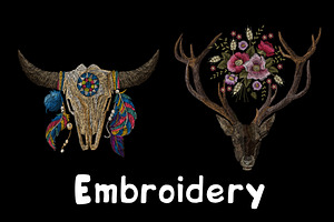 Embroidery. Deer And Skull