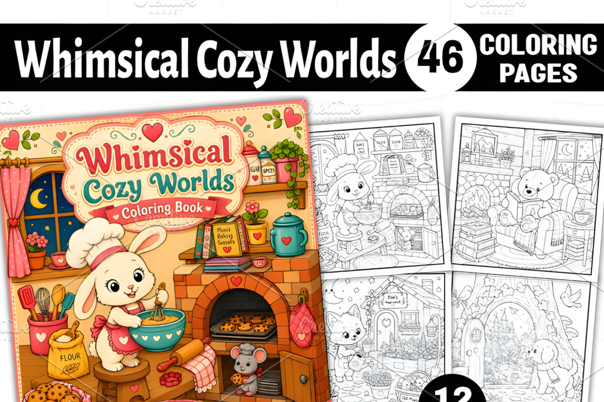 Whimsical Cozy Worlds Coloring Pages, a Decorative Illustration by Ink Gallery (Photo 1 of 8)