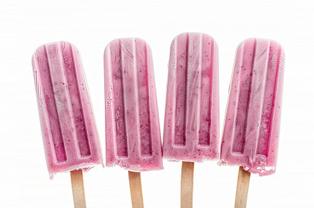 Pink ice cream popsicles on white background, a Food & Drink Photo by AlyaAnd
