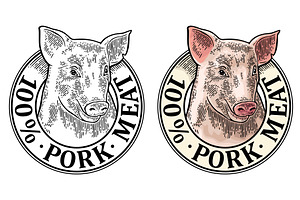 Pig head. 100 percent pork meat, an Animal Illustration by MoreVector