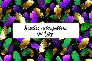 Seamless with Mardi Gras feathers, a Pattern Graphic by blackmoon9