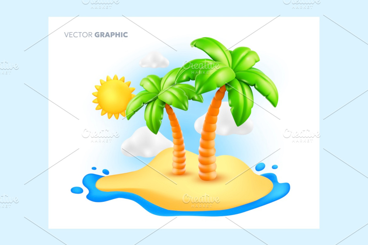 Island with Palms | 3D Vector, an Object Illustration by wowomnom (Photo 2 of 3)
