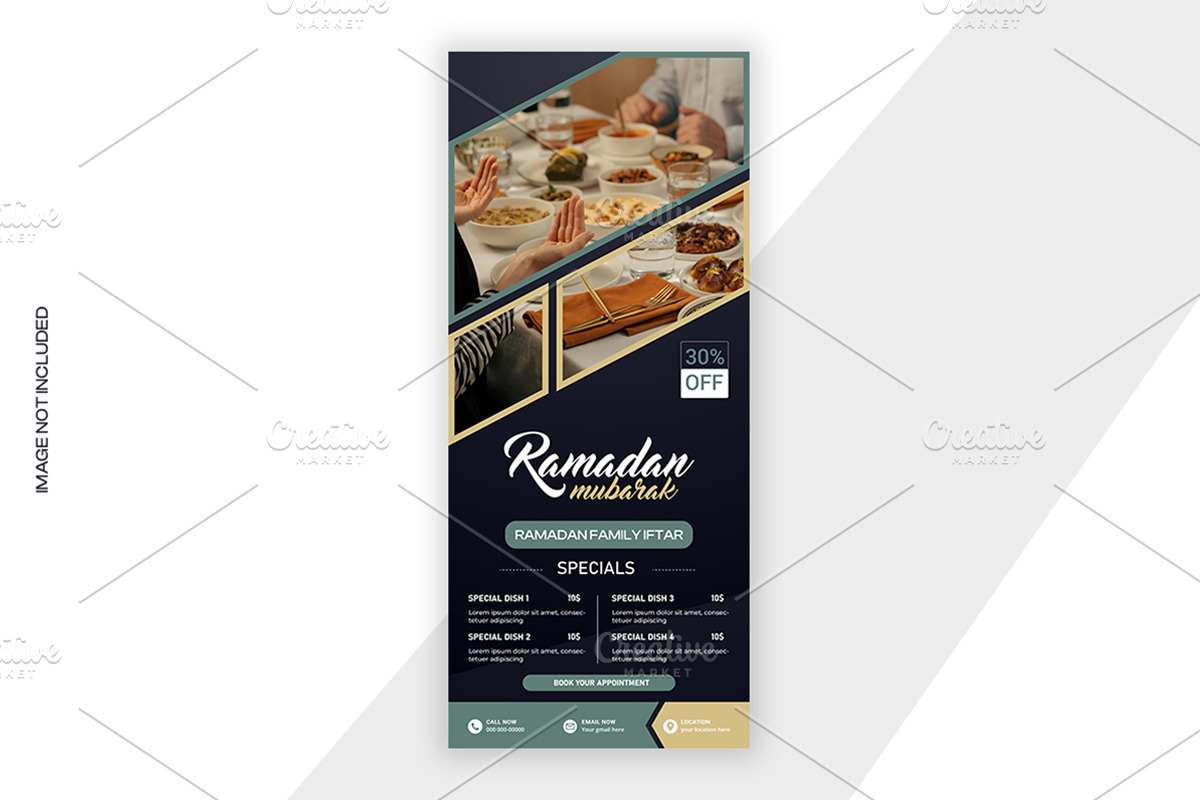 Ramadan iftar menu roll up banner, a Poster Template by graphics city