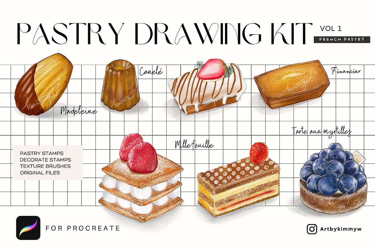Procreate French Pastry Brush Pack, a Brush Add-On by Artbykimmyw (Photo 1 of 9)