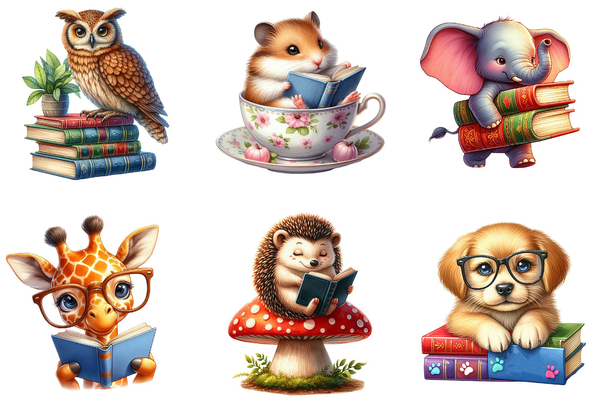 Animals Love Reading Clipart, an Illustration by cherrydesign (Photo 2 of 4)
