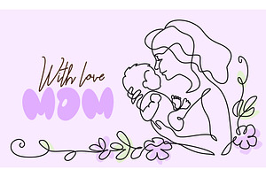 Happy Mother day card. Continuous, a Person Illustration by Valenty