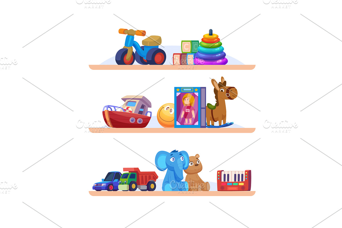 Toys shelves. market place with, an Illustration by Onyx