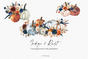 Indigo & Rust Boho Floral Clipart