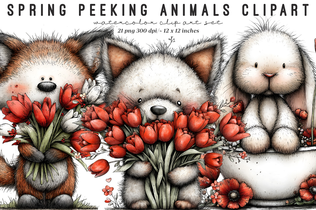 Spring Peeking Animals Clipart, an Illustration by SinaCreation (Photo 1 of 9)