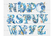 Blue Flowers Alphabet, a Decorative Illustration by GlamArtZhanna (Thumbnail 4 of 5)